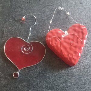 Qty 2 Red Heart Accent Home Hanging Pieces Tag on one item Beaded Beautiful :)